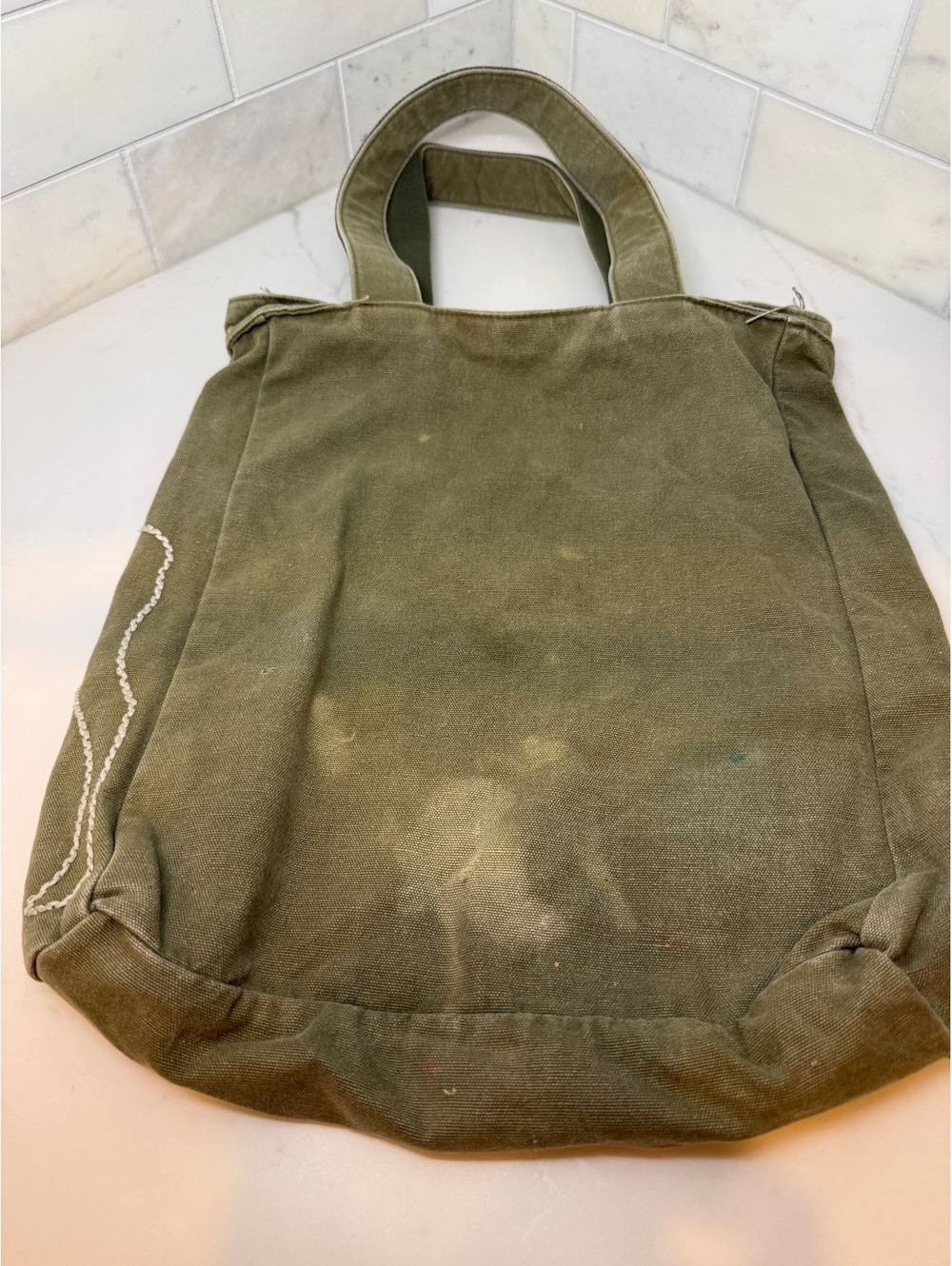 Abercrombie & Fitch Olive Green Canvas Tote Bag with Moose Embroidery - Picture 2 of 5
